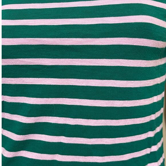 J. Crew XS Womens Nautical Top Green & Pink Stripes 3/4 Sleeves Boat Neck Preppy - Picture 6 of 14